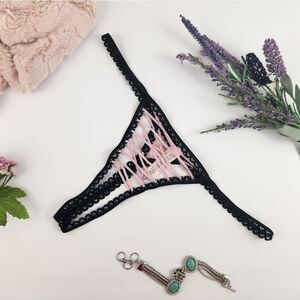 EXTRA LARGE {Victoria's Secret} Black Lace Up Crotchless Thong